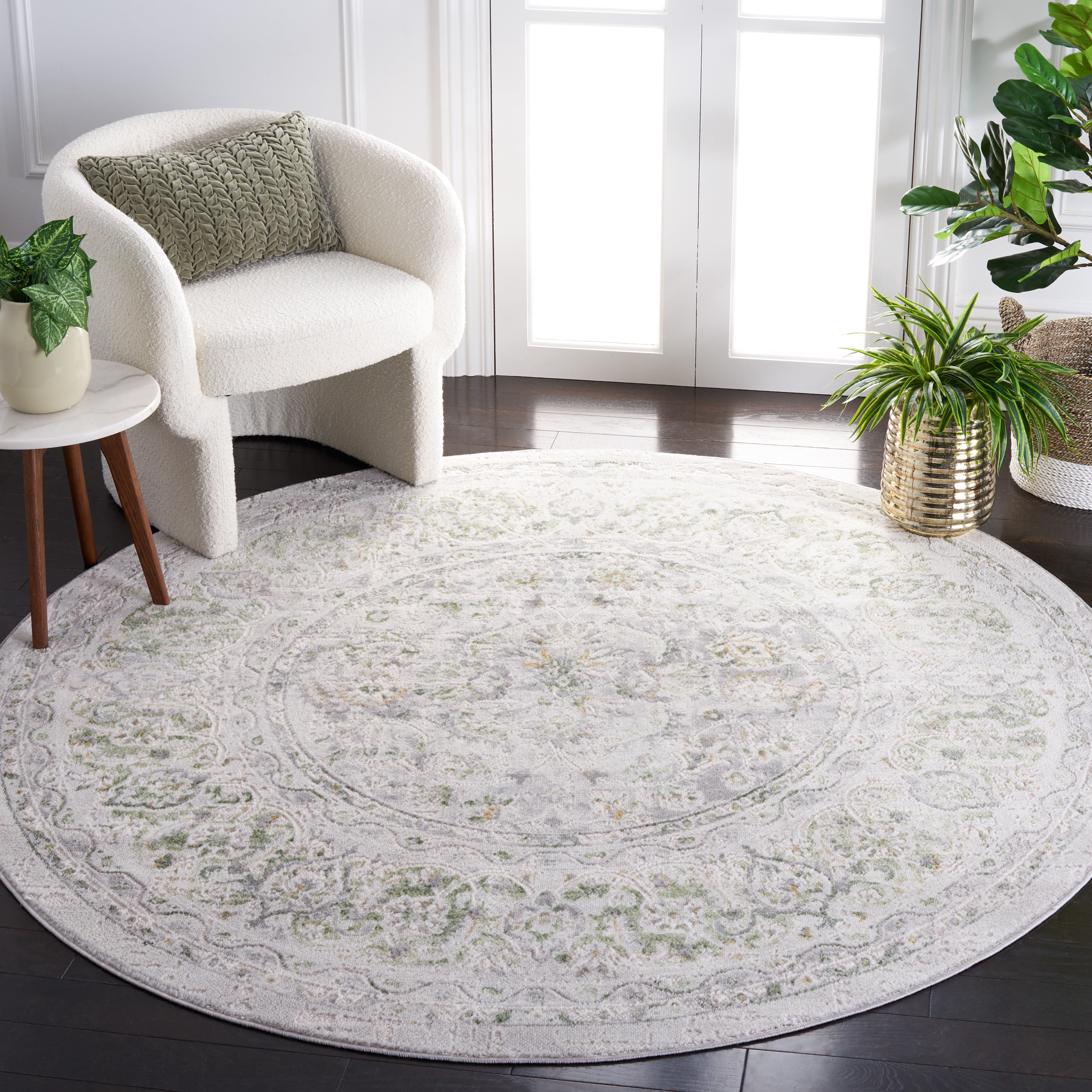 SAFAVIEH Palma Amanda Oriental Area Rug, Beige/Green, 8' x 8' Round
