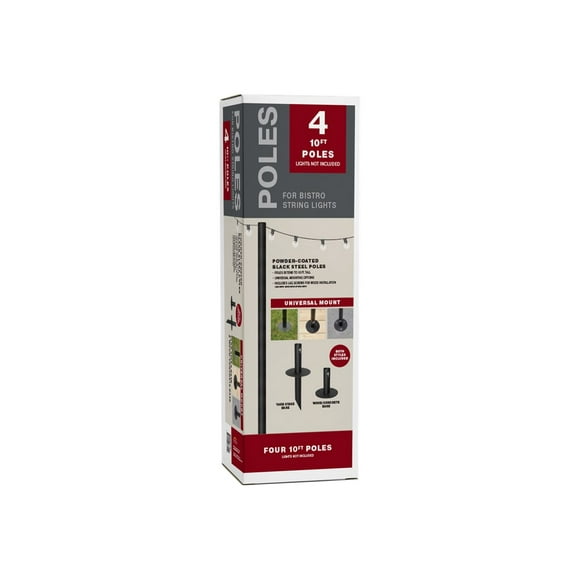Excello Global Products - String light pole - black (pack of 4)