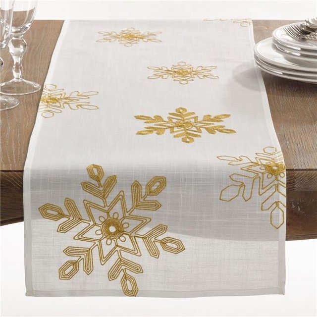 SARO 70197.GL1670B 16 x 70 in. Rectangle Nivalis Snowflake Design Runner Gold