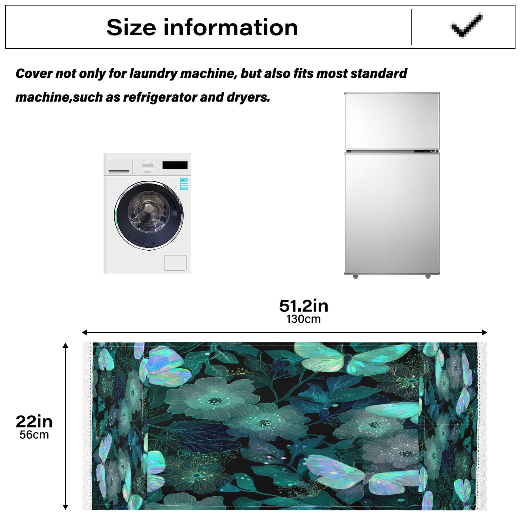 Wobogo Emerald Green Butterfly Washing Machine Cover Dustproof Washer Dryer Cover Waterproof Laundry Room Decorative Protector