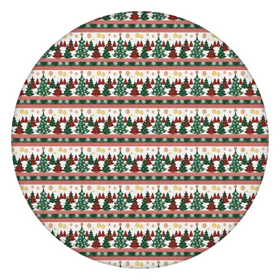 Multicolor Christmas Tree Pattern Round Fitted Tablecloth with Elastic Edge,Dining Table Cover Waterproof,Outdoor Round Tablecloth for Camping,Dining,Indoor and Outdoor