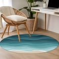 thumbnail image 5 of Turquoise Ombre Stripe Round Rugs 3ft, Summer Beach Abstract Waves Moires Non Slip Washable Rug Runner, Low Pile Indoor Floor Carpet Mat Bathroom Rugs for Living Room, Bedroom, Kids Room, 5 of 9