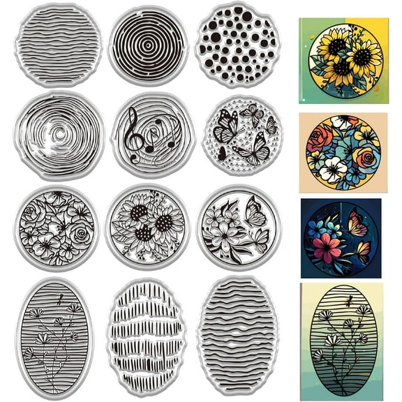 Circle Background Clear Rubber Stamps for Card Making Initial Flower Reusable Transparent Silicone Seals Stamp Journalism Card Making DIY Scrapbooking Frame Photo Album Decor Art