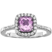 Platinum-Plated Sterling Silver Petite-Cut Amethyst Pave CZ Ring