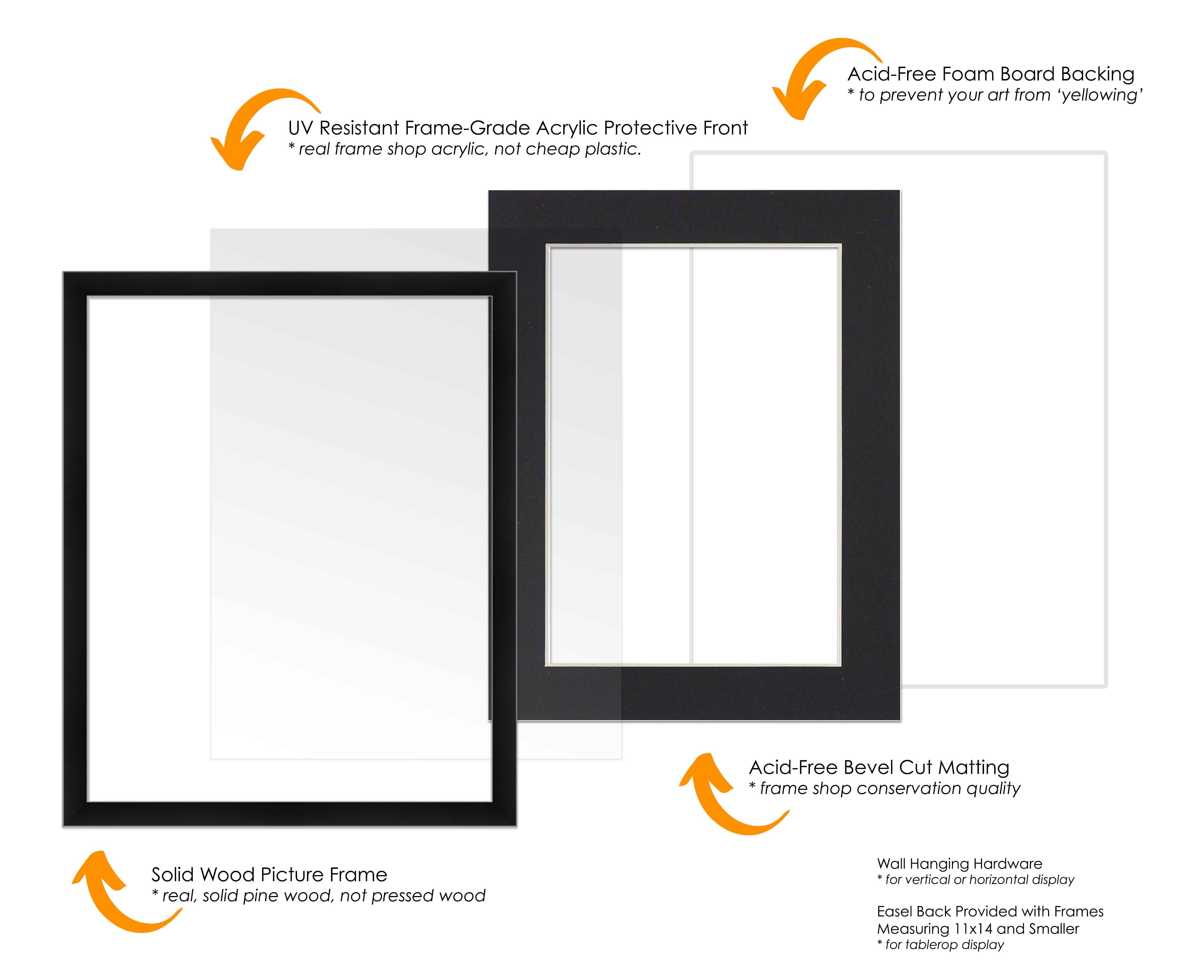 16x20 Frame Black With Black Picture Mat For 16x20 Photo - Black 18x24 Frame To Display Print or