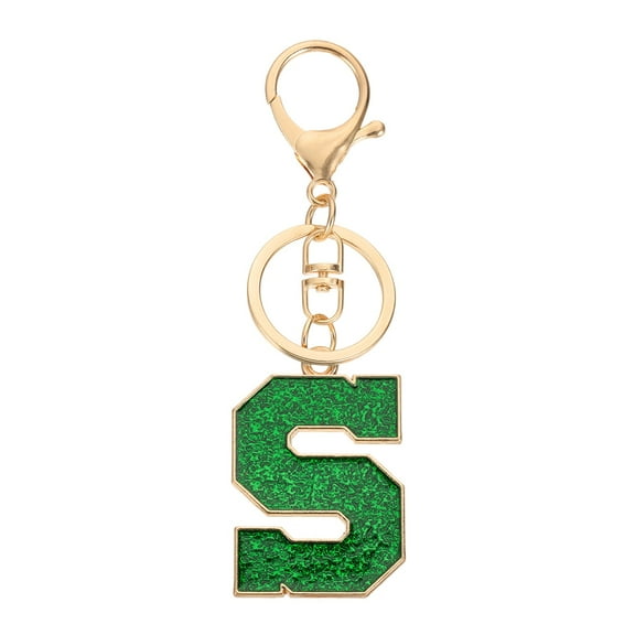Uxcell Initial Letter Keychain, A-Z Alphabet Keyring Letter S Metal Key Chain for Women Girls Keys Handbags, Green