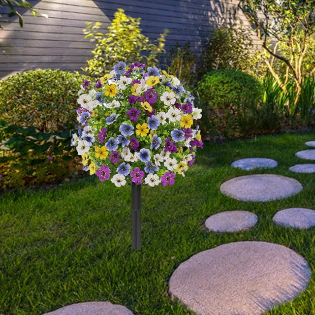 Estaca de jardín de flores artificial de 24 Arbustos de vegetación para la boda del césped del patio trasero Púrpura amarilla blanca