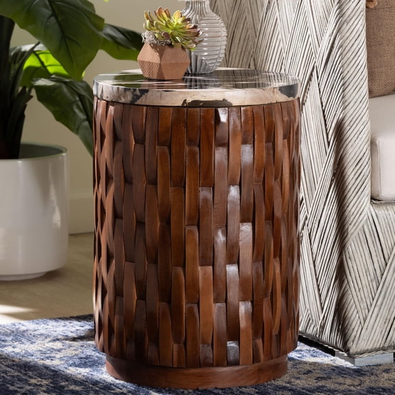 bali & pari Lavanya Boho End Table, Black/Cream