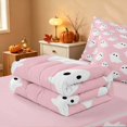 thumbnail image 5 of Homewish Cute Ghost Zipper Full Size Comforter Sets with Fitted Sheet and 2 Pillowcases for Girls, Happy Halloween Zipper Bedding Set, Light Pink White, Pink Reversible, 5 of 7