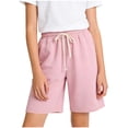 thumbnail image 2 of Cethrio Girls Casual Shorts Size 14-16, Elastic Waist Knee Length Knitting Cotton Summer Kids Shorts Pink Size 14-16, 2 of 4