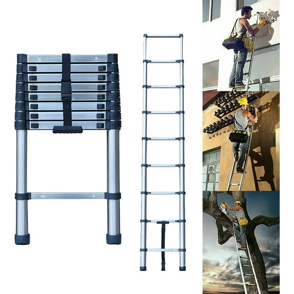 Dayplus 2.6M Extension Telescoping Ladder Stainless Steel Folding Ladder 330lb Load Capacity