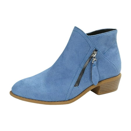 OJSFQUFP Non Slip Shoes for Women Women Shoes Fashion Comfortable Soft Sole Ankle Boots Outdoor Casual Suede Zipper Short Boots Boots Blue 41