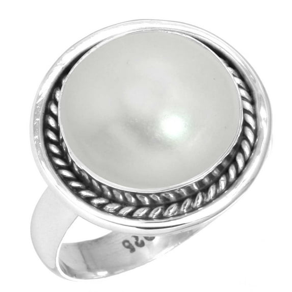 925 Sterling Silver Ring For Women - Girls White Freshwater Pearl Gemstone Silver Ring Size 5.5 April Birthstone Elegant Silver Ring Size 5.5 Birthday Gift For Mother Gemstone 925 Silver Jewelry