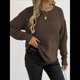 thumbnail image 5 of Suéter de Cuello Redondo para Mujer, Informal, Holgado, Cálido, Suave, Liso, de Larga, para Otoño e Invierno, Jersey de Punto. Café XL, 5 of 9