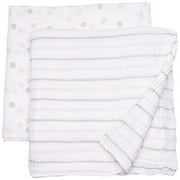 lulujo Baby Muslin Swaddling Blankets and Stroller Clips Baby Set, Pink