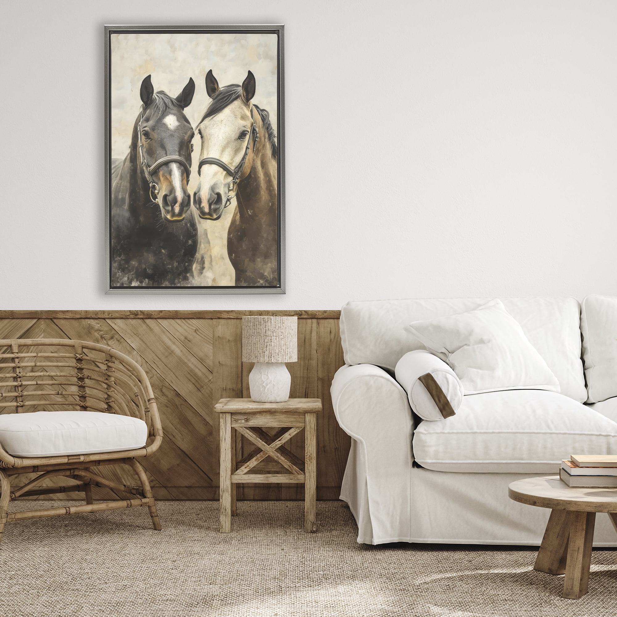Stupell Industries Pair of Horses in Harmony Gray Framed Floater Canvas Wall Art, design by Creative Studio