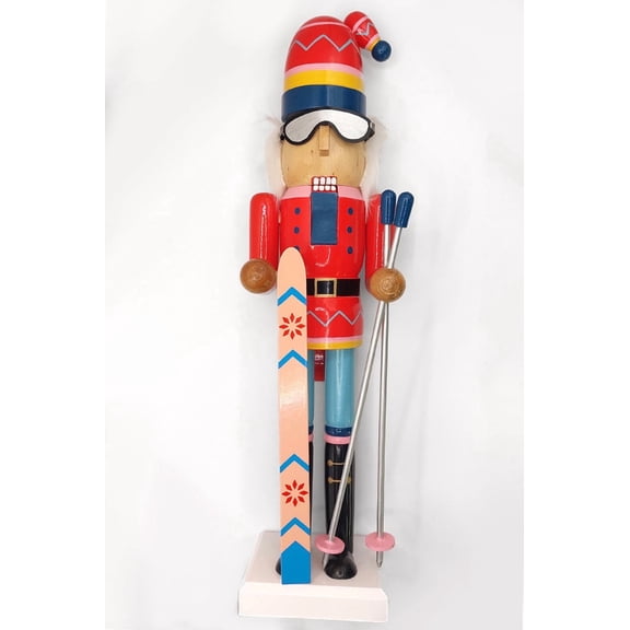 Wizardi Classic Wooden Festive Decoration - Christmas Nutcracker The Skier F07M14-42-N01826A