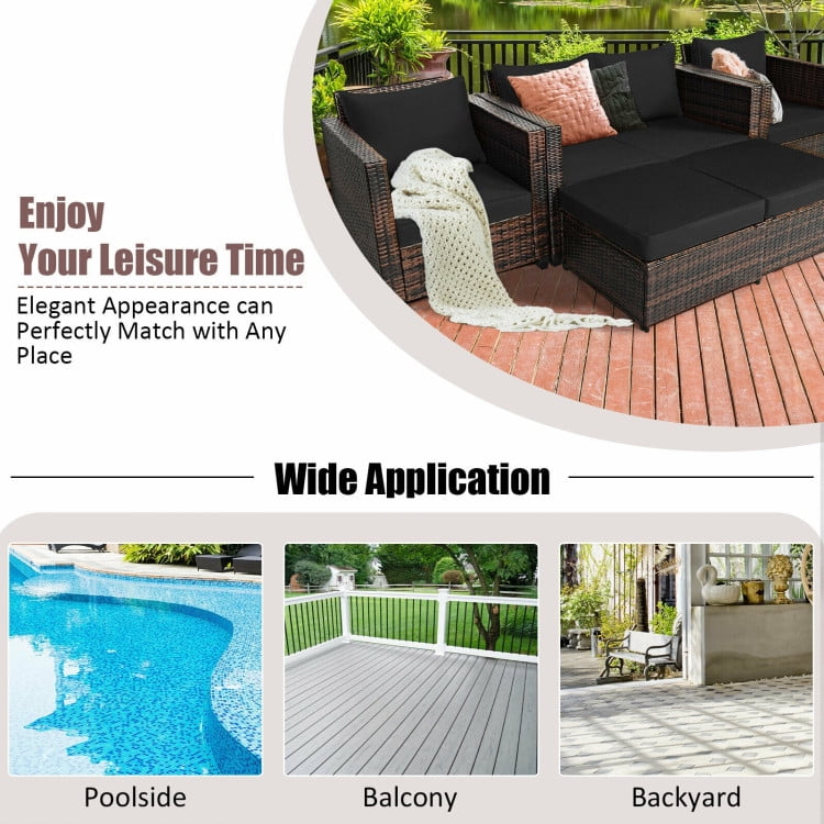 Aimee Lii 5 Pieces Patio Cushioned Rattan Furniture Set, Rattan Outdoor Furniture, Black Aimee Lii 5 Pieces Patio Cushioned Rattan Furniture Set, Rattan Outdoor Furniture, Black