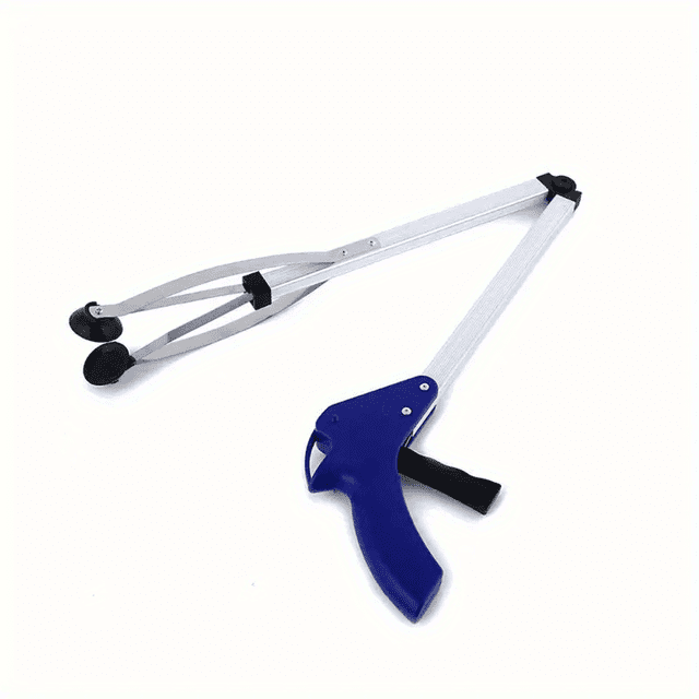 HLONK 1pc Adjustable Foldable Reacher Grabber Tool - Blue Durable Aluminum Alloy & Plastic Extendable 32.7” Arm for Easy Trash Pickup & Object Retrieval Compact Design for Elderly Assi
