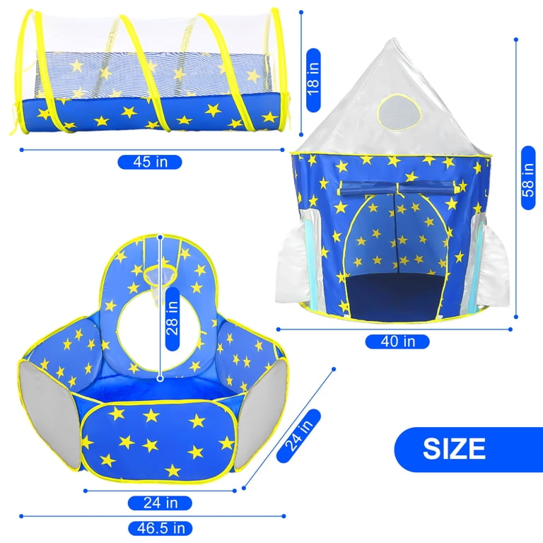 JoyStone 3-in-1 Pop-Up Play Tent with Tunnel and Ball Pit, Blue photo 6