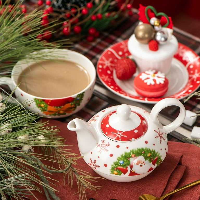 VEWEET Series SANTACLAUS Porcelain Tea Set for One Service for Christmas Dinnerware Set with Teapot Teacup and Saucer. Walmart
