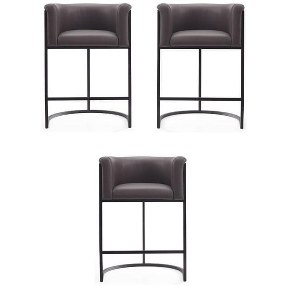 Home Square 34" Faux Leather Barstool in Pebble Gray & Black - Set of 3