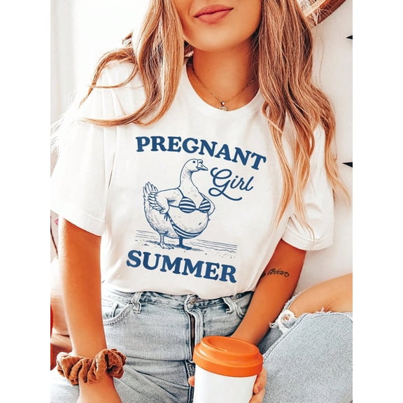 Pregnant Girl Summer Funny Baby Announcement Goose Mom T-Shirt, Graphic Tees Women