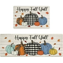 Fall Kitchen Rugs 2Pcs Anti Fatigue Kitchen Mats Pumpkins Autumn Leaves Happy Fall Y’All Non Slip Cushioned Floor Mat for Kitchen Fall Home Decor, 17x27.5 17x47, Pumpkins