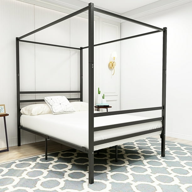 Black Canopy Bed Frame Full Size Metal With Headboard Footboard Platform No Box Spring Needed 4 Post For Kids S A4579 Com Black Canopy Bed Frame Full Size Metal, King Size Black Metal Canopy Bed