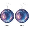 thumbnail image 2 of Colorful Universe Top Earrings for Women PU Leather Dangle Earrings, Lightweight Round Shape Leather Teardrop Dangly Ear Pendants Jewelry Gift[v191], 2 of 2