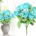 thumbnail image 2 of 6 Heads Artificial Roses, Oimcto Cloth Flower Plant for Wedding Decoration, Home Living Room Table Decor, Bridal Bouquet, Lifelike, Long-Lasting, No Wilting, Symbol Of Love & Gratitude, Blue, 2 of 9