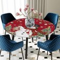 thumbnail image 3 of Round Fitted Tablecloth with Elastic Edge, Red Snowman Christmas Waterproof Table Cloth Table Cover for 55"-60" Tables, Xmas Tree Snowflake Ball Poinsettia Tablecloths for Dining Picnic Party Outdoor, 3 of 9