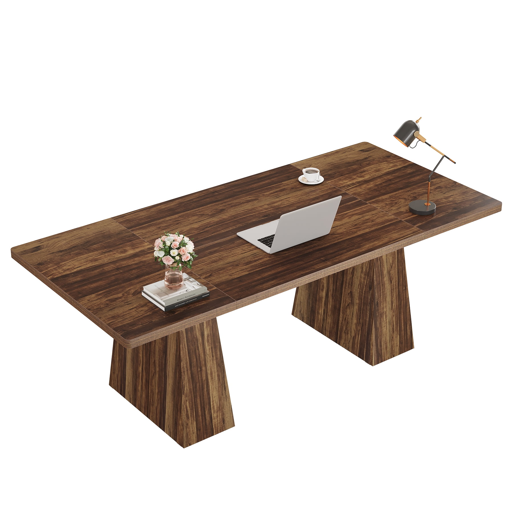Fnova 63" Home Office Computer Desk, Dark Brown Modern Executive Desk, Writing Desk, Easy to Assemble