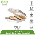 thumbnail image 3 of Eco-Product EP-HC91 Plant Based Plastic Renewable and Compostable Sugarcane Clamshell, 9" Length x 9" Width x 3" Height (4 Packs of 50), 3 of 4
