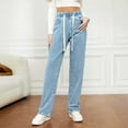 thumbnail image 2 of Drawstring Jeans Women, Audhol Ladies' High Waisted Wide Leg Pants with A Loose and Slimming Feel Elastic Waisted Straight Leg Jeans Jeans for Women Trendy Light Blue XL, 2 of 8