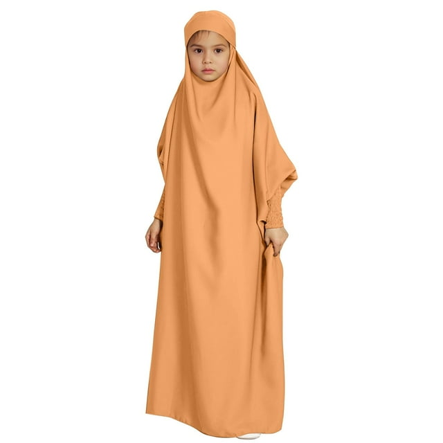 MIASHUI Robe Élégante Décontractée pour Filles avec Capuche et Manches Chauve-Souris pour Mode Orange, 6-7 Ans