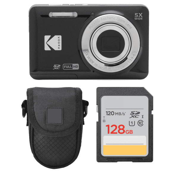 Kodak PIXPRO FZ55 Digital Camera (Black) Point & Shoot Camera Case Sandisk 128GB SDXC Memory Card
