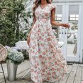 thumbnail image 5 of ZUARFY Women Summer Sleeveless Ruffle Trim V-Neck Maxi Long Dress Sexy Cut Out Backless Boho Floral Print High Waist Asymmetric Flare Hem Flowy Beach Sundress, 5 of 12