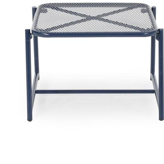13"H Side Table Navy Blue Iron Patio Table for Casual Outdoor Living
