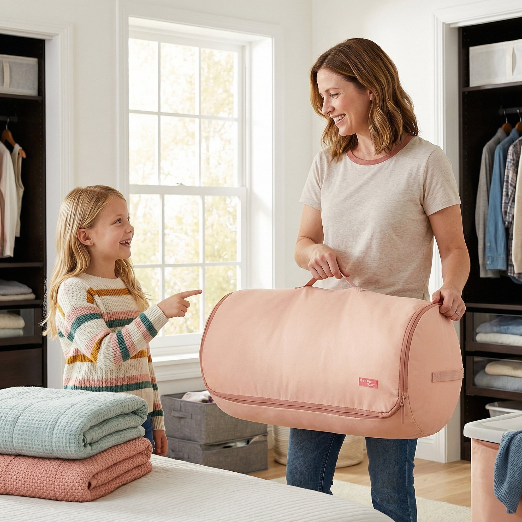 Unique Bargains Clothes Storage Expandable Cylinder Moving Bag Pink 13.4"x13.4"x19.7"