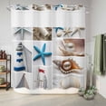 thumbnail image 6 of No Hook Shower Curtain with Built-in Rings - Coastal Beach Themed Washable Waterproof Fabric Bathroom Curtains for Hotel,Rentals, 72 X 72 Inch Long , Summer Ocean Starfish Shell Boat, 6 of 9