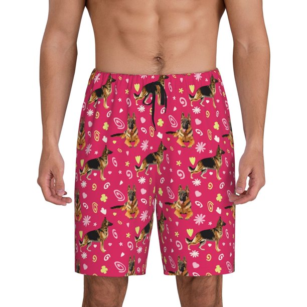 Balery German Shepherd Dog Pantalones cortos de pijama de punto de algodón para hombre con cinturilla y bolsillos-Large