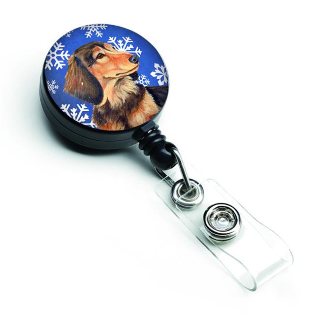 Dachshund Winter Snowflakes Holiday Retractable Badge Reel