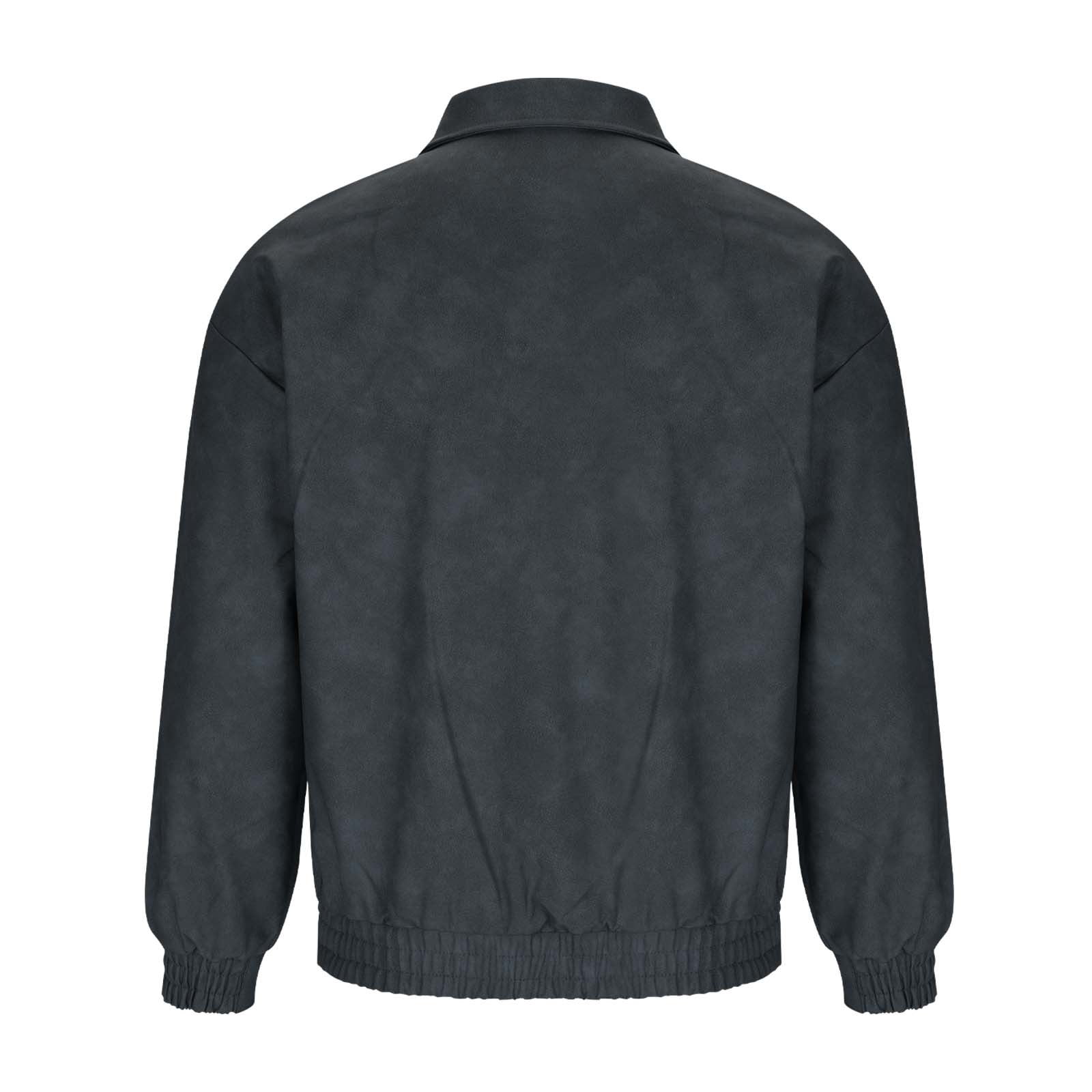 Suede Jacket for Men Loose Faux Leather Outwear Casual Full Zip Vintage Varsity Leather Bomber Jacket Jacket Windproof Black M