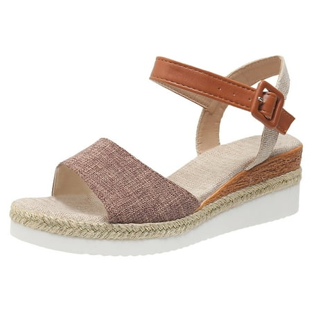

PEASKJP Sandals for Women Dressy Summer Women s Summer Sandals Beach Bohemian Beaded Ankle Walking Strap Casual Flip Flops Ladies Flats Comfortable Shoes (Brown 9)