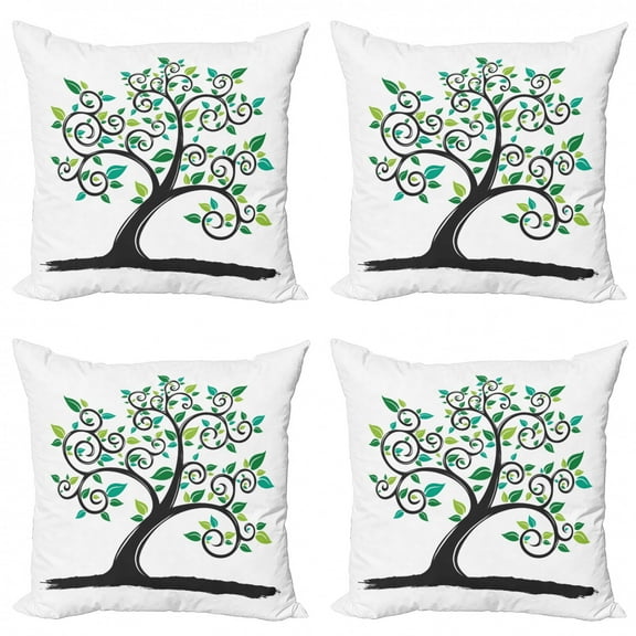 Ambesonne Tree Throw Pillow Cover 4 Pack, Abstract Minimalist Nature, 24", Green Grey