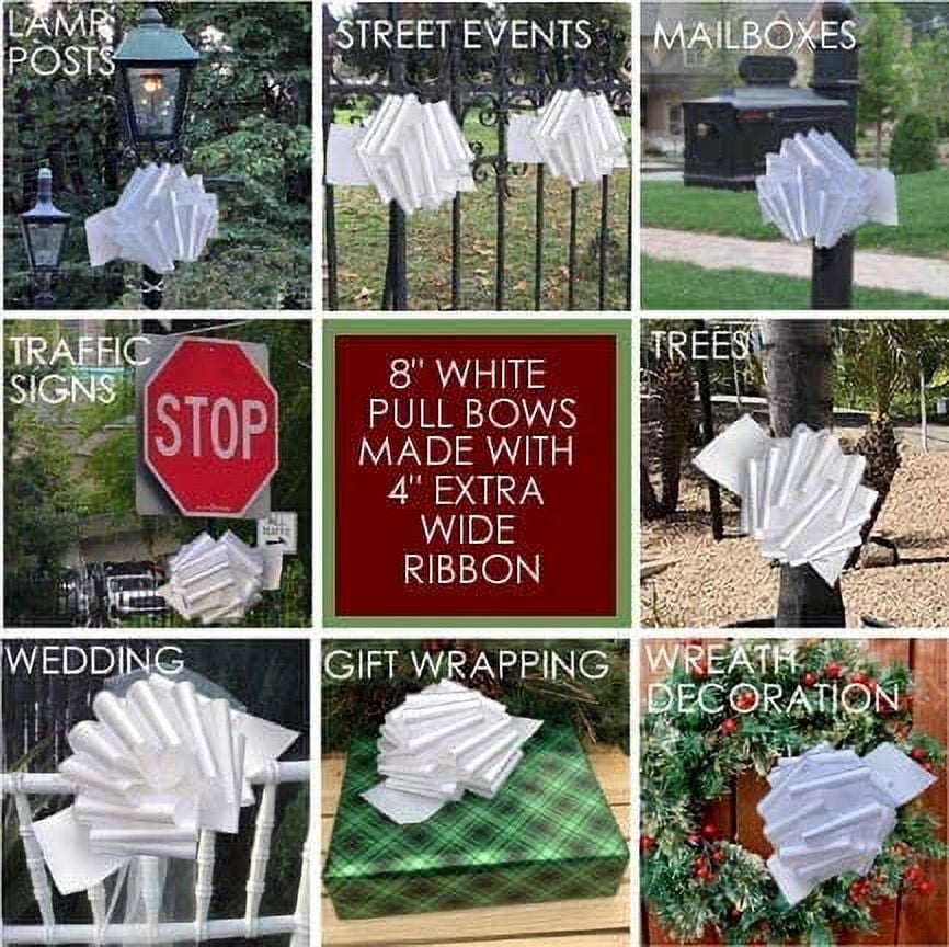 GiftWrap Etc. White Wedding Decorations Pull Bows – 8” Wide, Set of 50, 4th of July, America 250 Anniversary, Reception, Birthday, Big Bows for Trees, Posts, Fences, Veterans Day, School Graduation