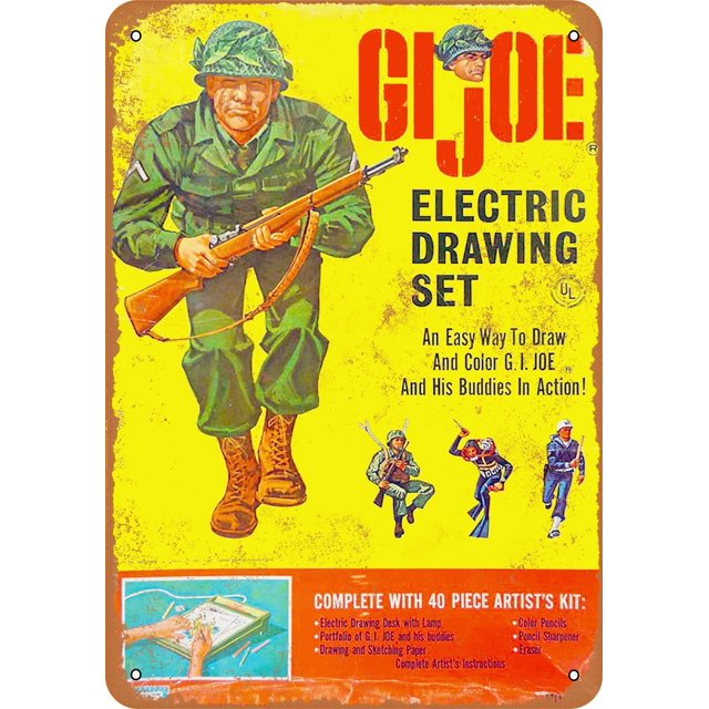 Letrero de aluminio de metal: juego de dibujos de GI Joe Electric de 1965, aspecto vintage Tamaño: 8 x 12 pulgadas