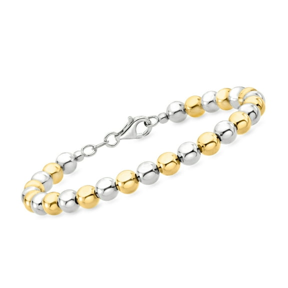 Ross-Simons Italian 6mm Sterling Silver and 18kt Gold Over Sterling Bead Bracelet, Women's, Adult