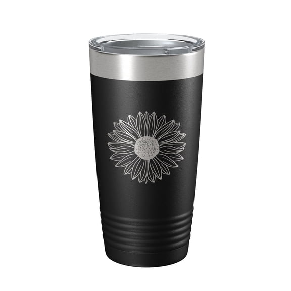 Sunflower Tumbler Sun Flower Gift For Women Travel Mug Insulated Laser Engraved Coffee Cup 20 oz Black